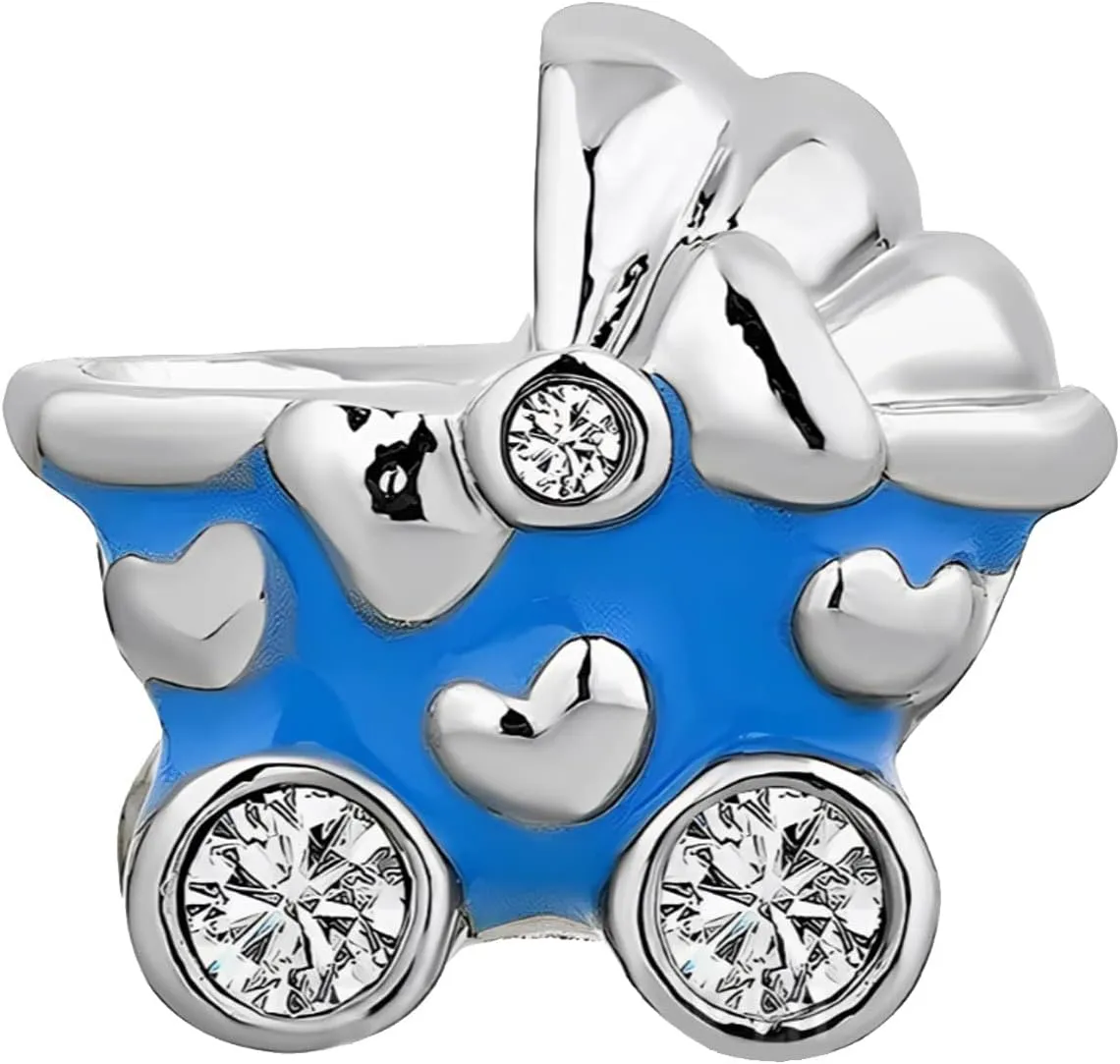 KunBead Pram Enamel Baby Carriage Bead Charms Compatible with Pandora Charm Bracelets Birthday Jewelry Gifts for Women