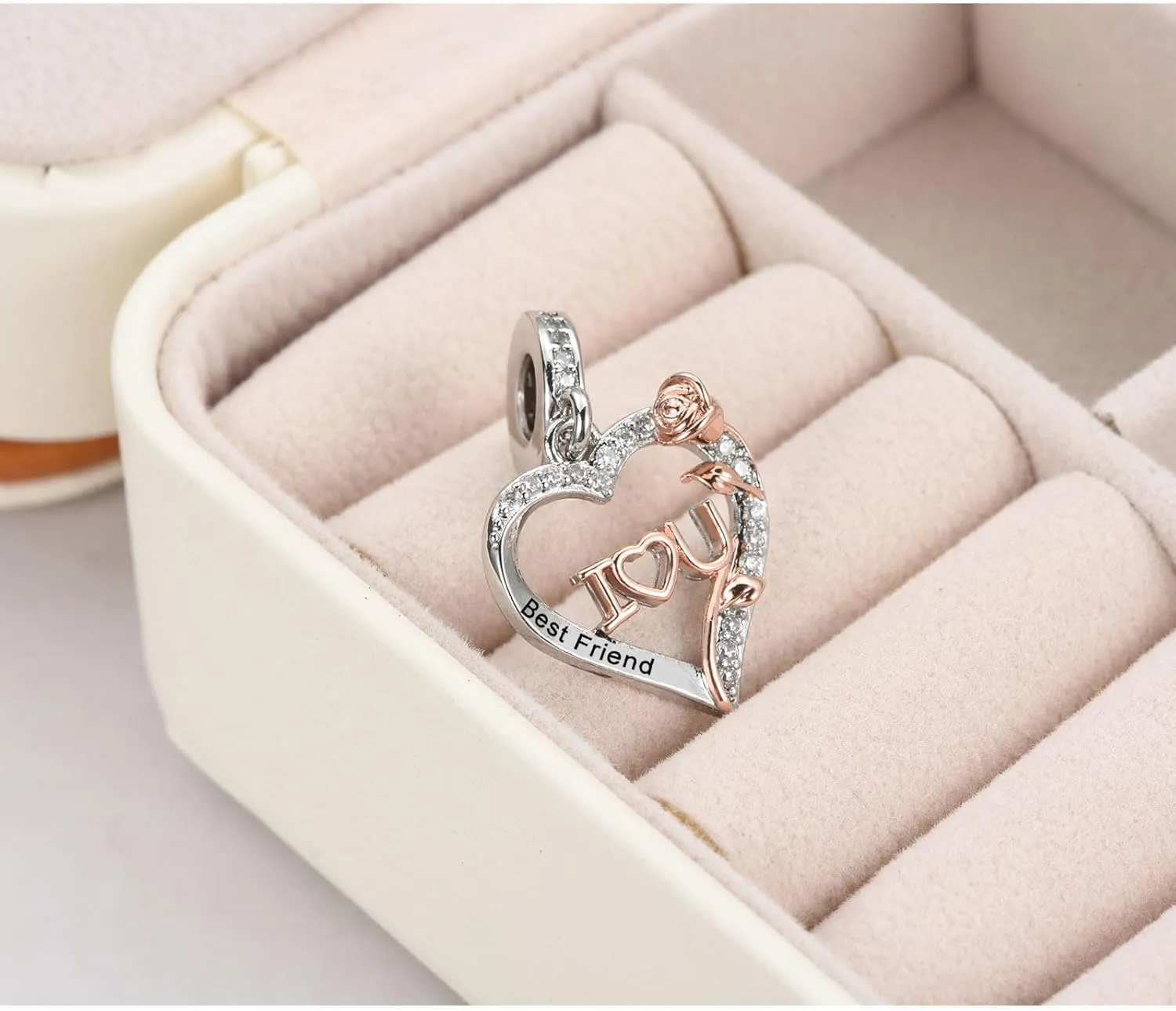 KunBead Rose Flower Family I Love You Birthday Heart Love Dangle Charms Compatible with Pandora Bracelet for Auntie Friend Sister Mom Daughter Nana Granddaughter Wife Niece Grandson