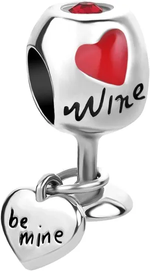 KunBead Wine Glass Love Red Heart Bead Charms Compatible with Pandora Bracelet Birthday Jewelry Gifts for Women