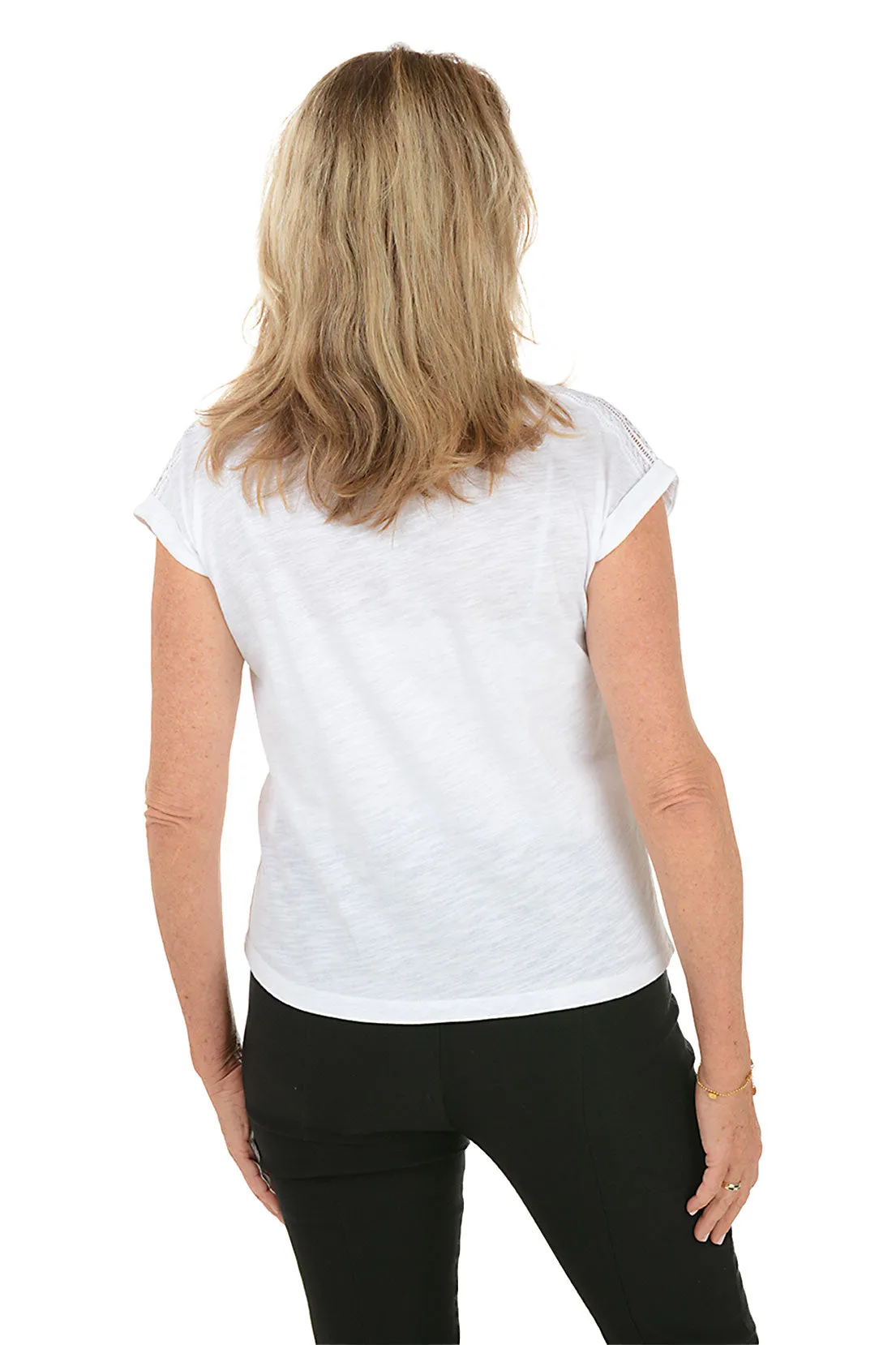 Lace Shoulder Cap Sleeve Tee