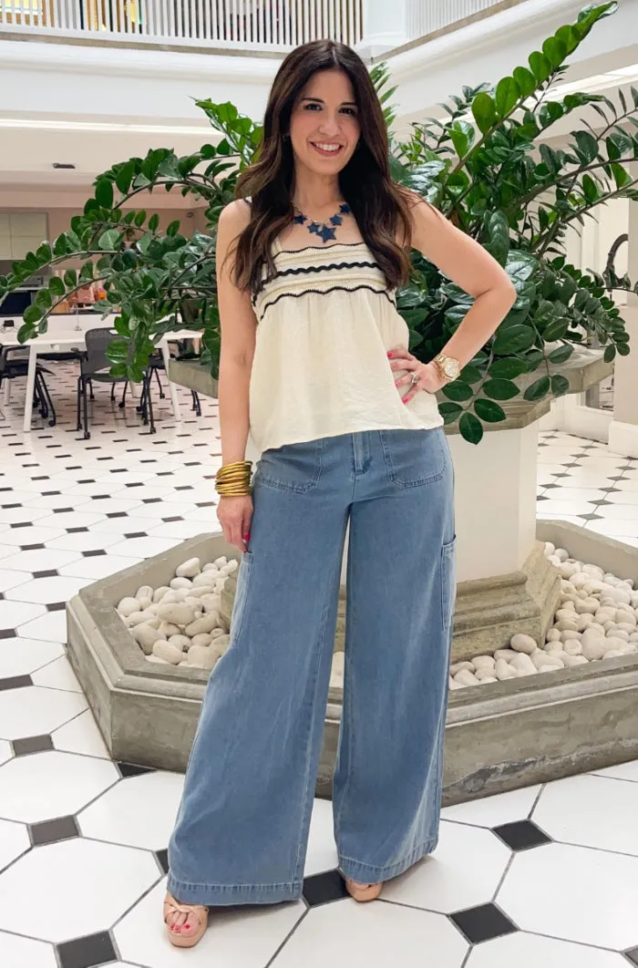 Lace Straps Embroidered Top