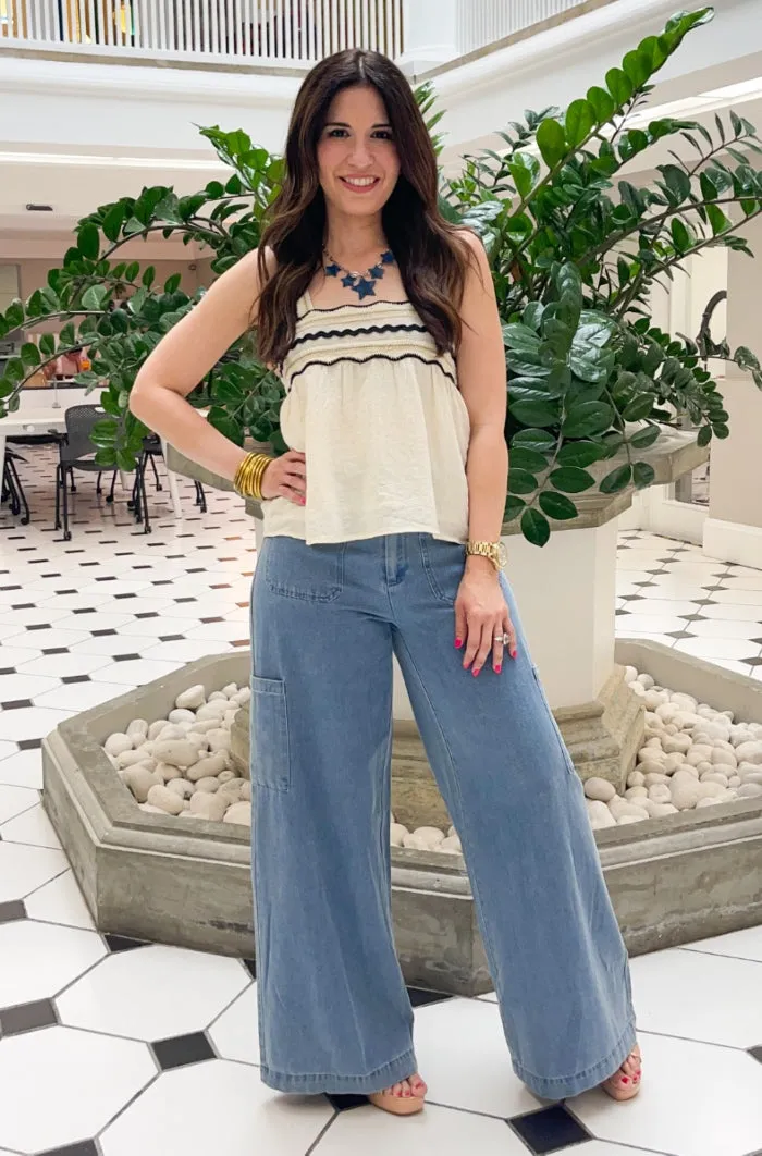 Lace Straps Embroidered Top