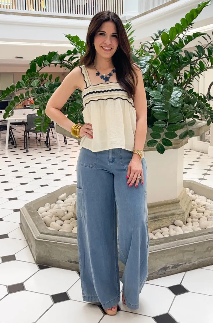 Lace Straps Embroidered Top