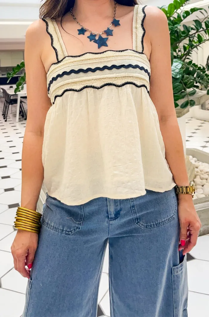Lace Straps Embroidered Top