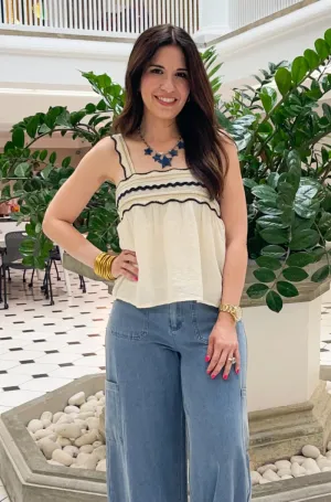 Lace Straps Embroidered Top