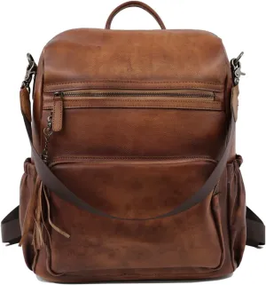 Laptop Backpack For Women,Genuine Leather Polished Bag,Convertible Shoulder Bag,Fashionable Tassel Design Travel Bag