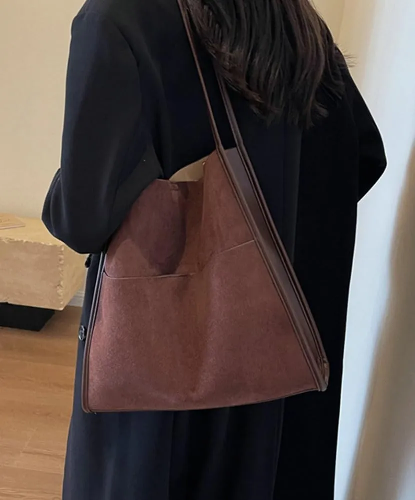 Large Bucket Tote Bags for Women Vegan Leather Handbag Suede Shoulder Purse Fashion Designer Working Satchel 2pcs