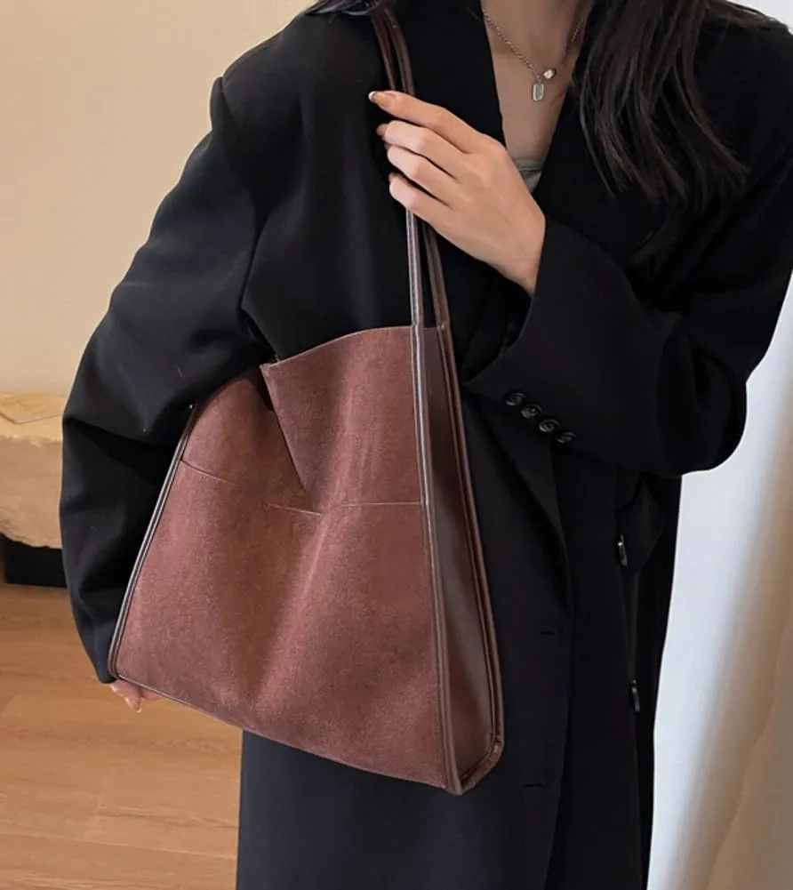 Large Bucket Tote Bags for Women Vegan Leather Handbag Suede Shoulder Purse Fashion Designer Working Satchel 2pcs