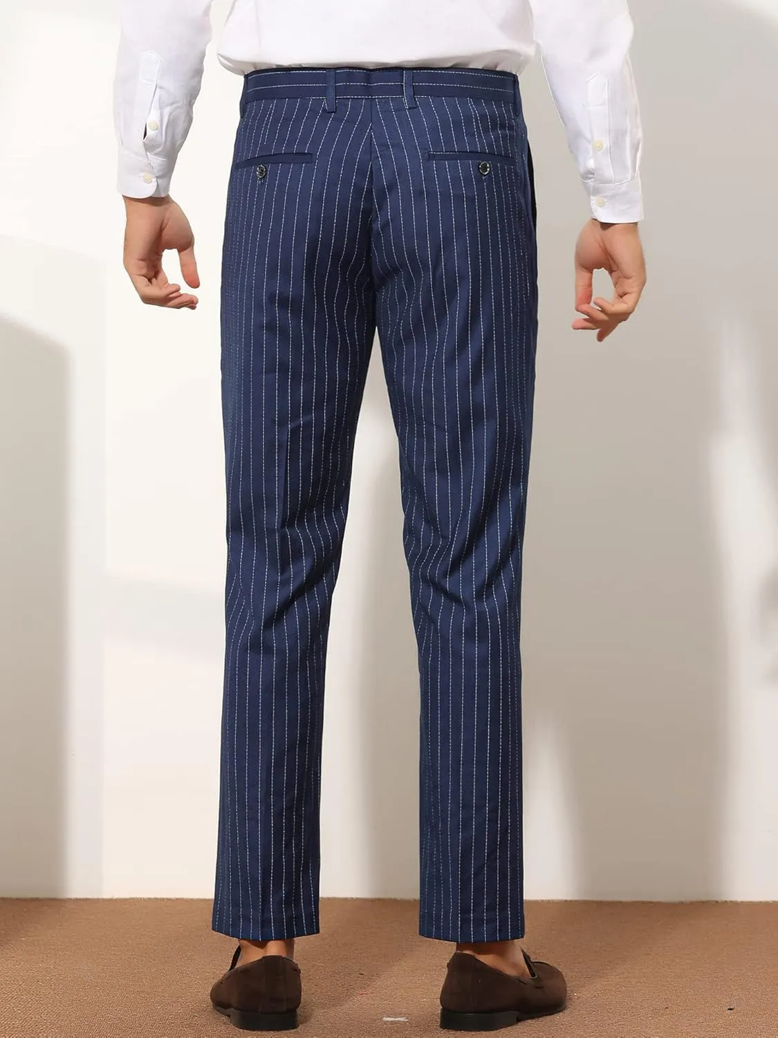 Lars Amadeus Men's Dress Striped Pants Slim Fit Flat Front Business Trousers