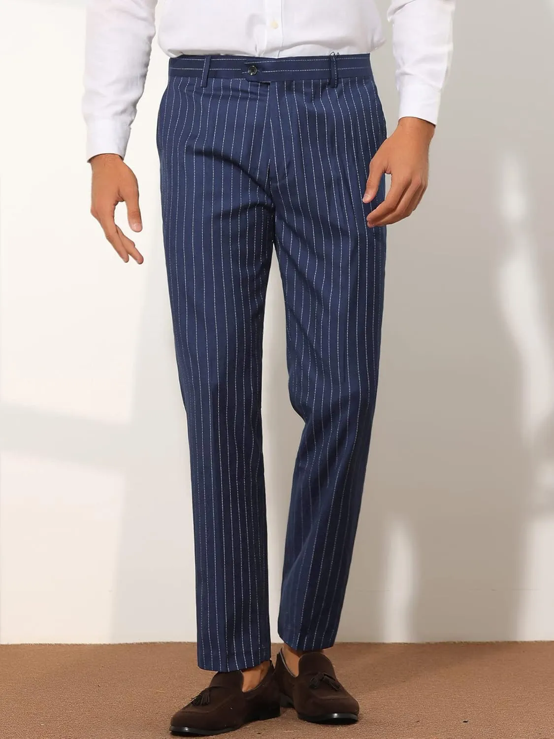 Lars Amadeus Men's Dress Striped Pants Slim Fit Flat Front Business Trousers