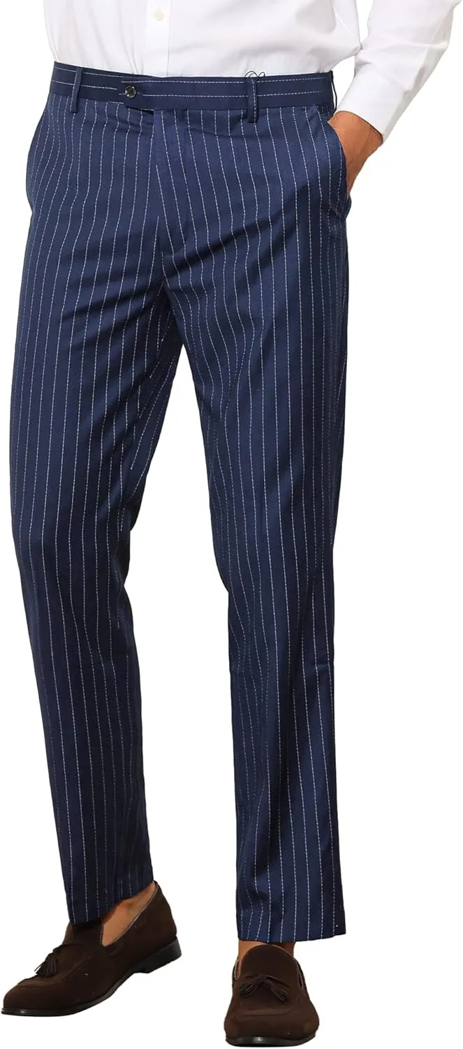 Lars Amadeus Men's Dress Striped Pants Slim Fit Flat Front Business Trousers