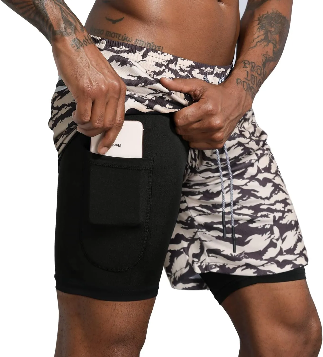Leidowei Men's 2 in 1 Workout Running Shorts Lightweight Training Yoga Gym 7" Short with Zipper Pockets