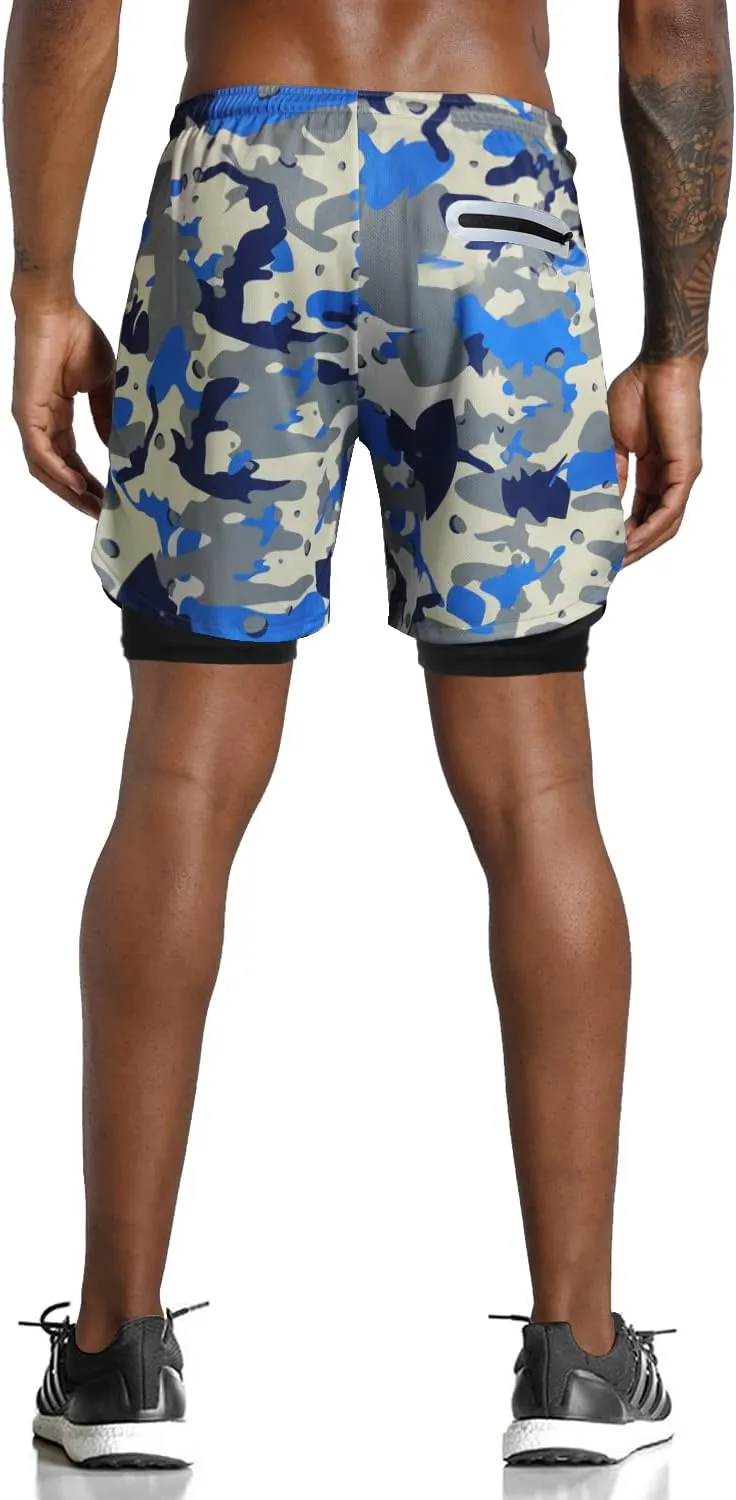 Leidowei Men's 2 in 1 Workout Running Shorts Lightweight Training Yoga Gym 7" Short with Zipper Pockets