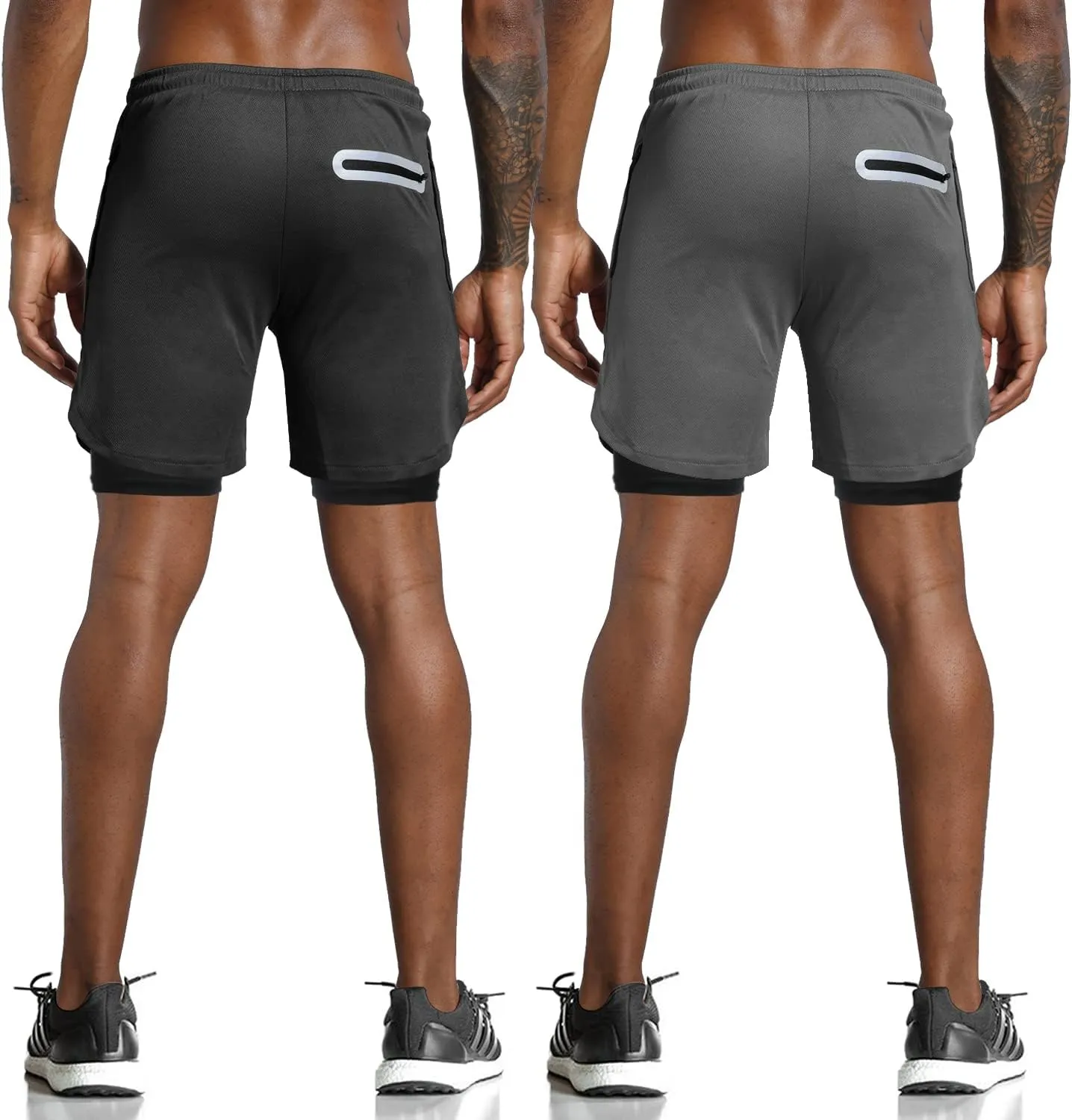 Leidowei Men's 2 in 1 Workout Running Shorts Lightweight Training Yoga Gym 7" Short with Zipper Pockets