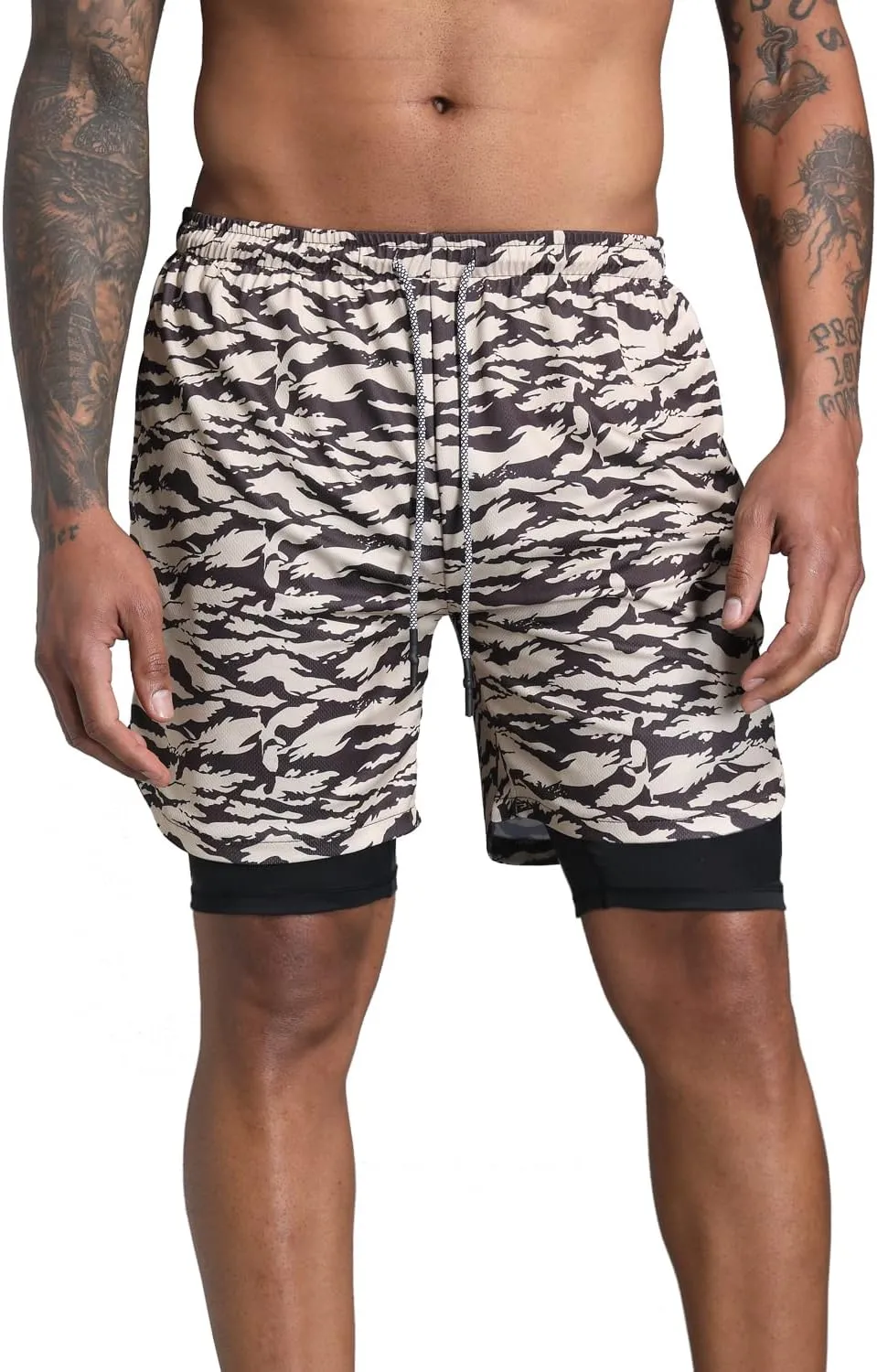 Leidowei Men's 2 in 1 Workout Running Shorts Lightweight Training Yoga Gym 7" Short with Zipper Pockets