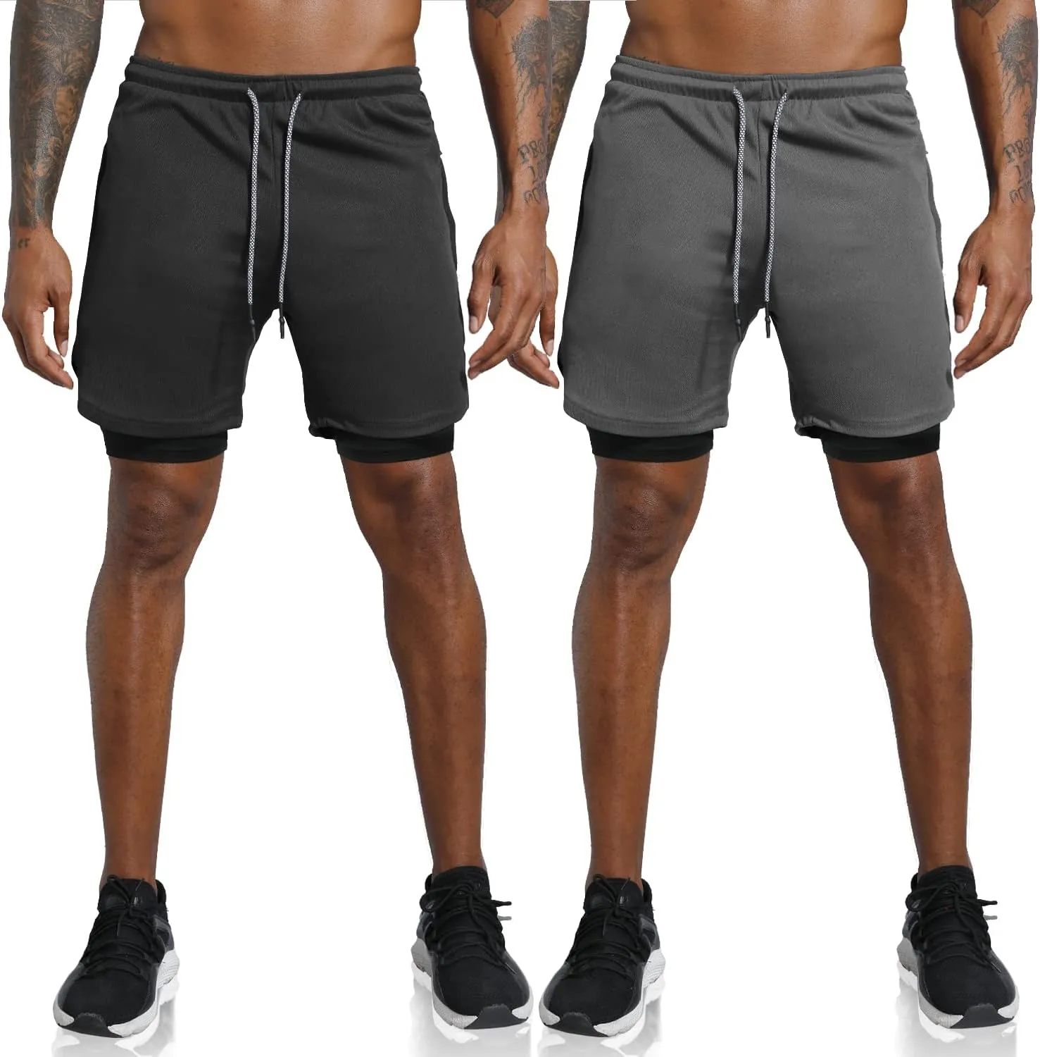 Leidowei Men's 2 in 1 Workout Running Shorts Lightweight Training Yoga Gym 7" Short with Zipper Pockets