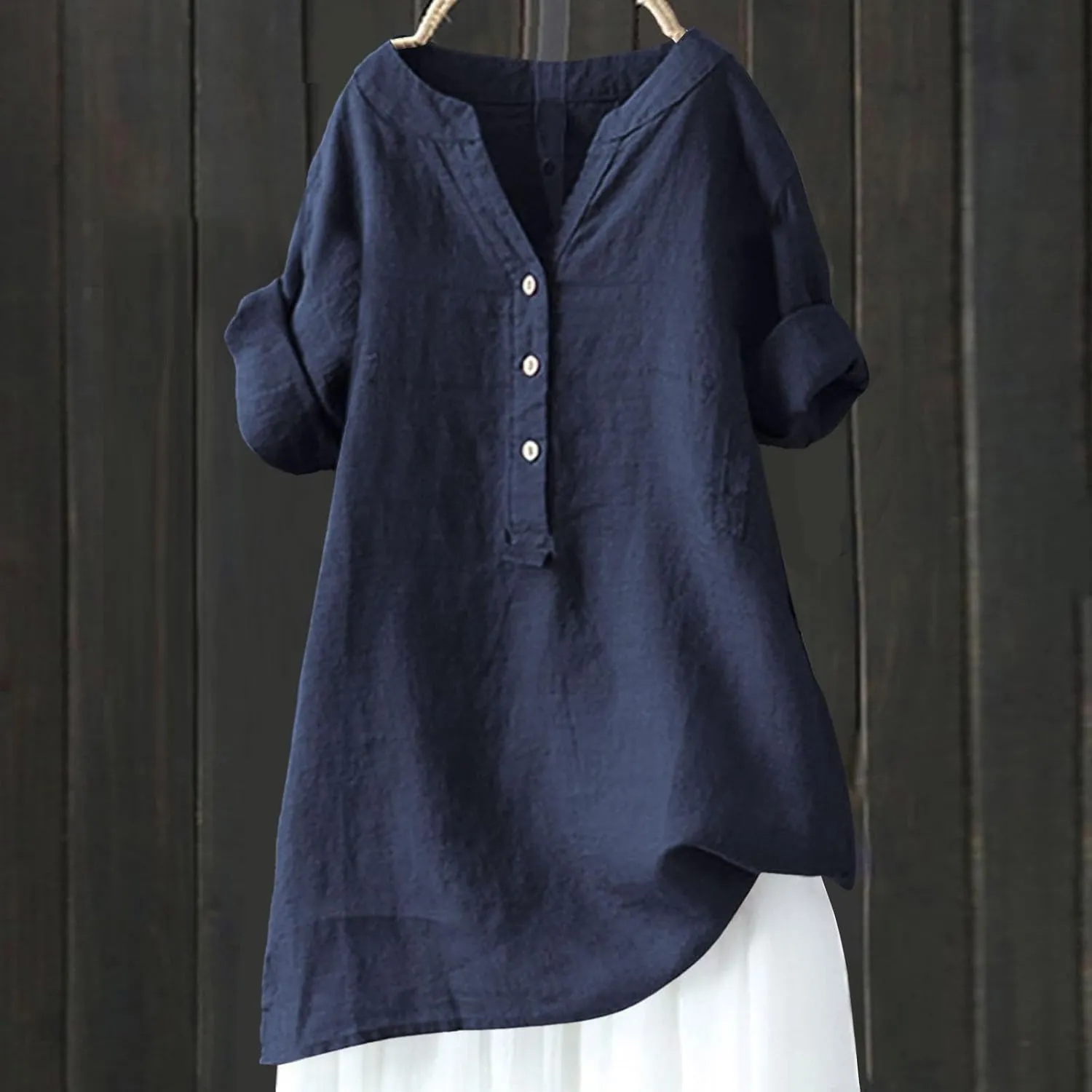 Linen Shirts for Women Button Down V Neck Boho Tees Short Sleeve Loose Fit Beach Tops Plus Size Casual Work Blouses