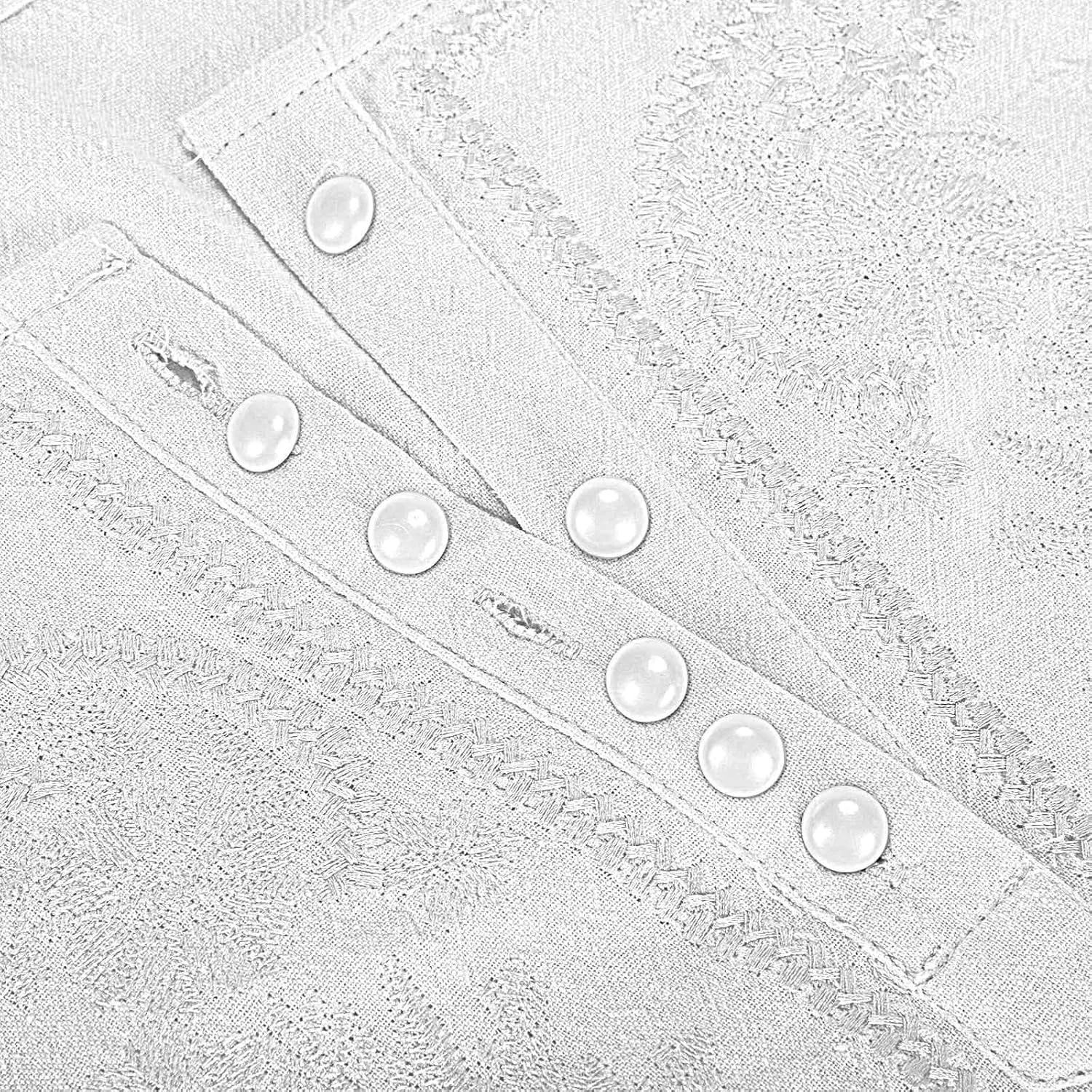 Lmdudan Cotton Linen Embroidered Tops for Women Peasant Shirt Boho Ethnic Style Mexican Blouse 3/4 Sleeve Button Tunic Tshirt