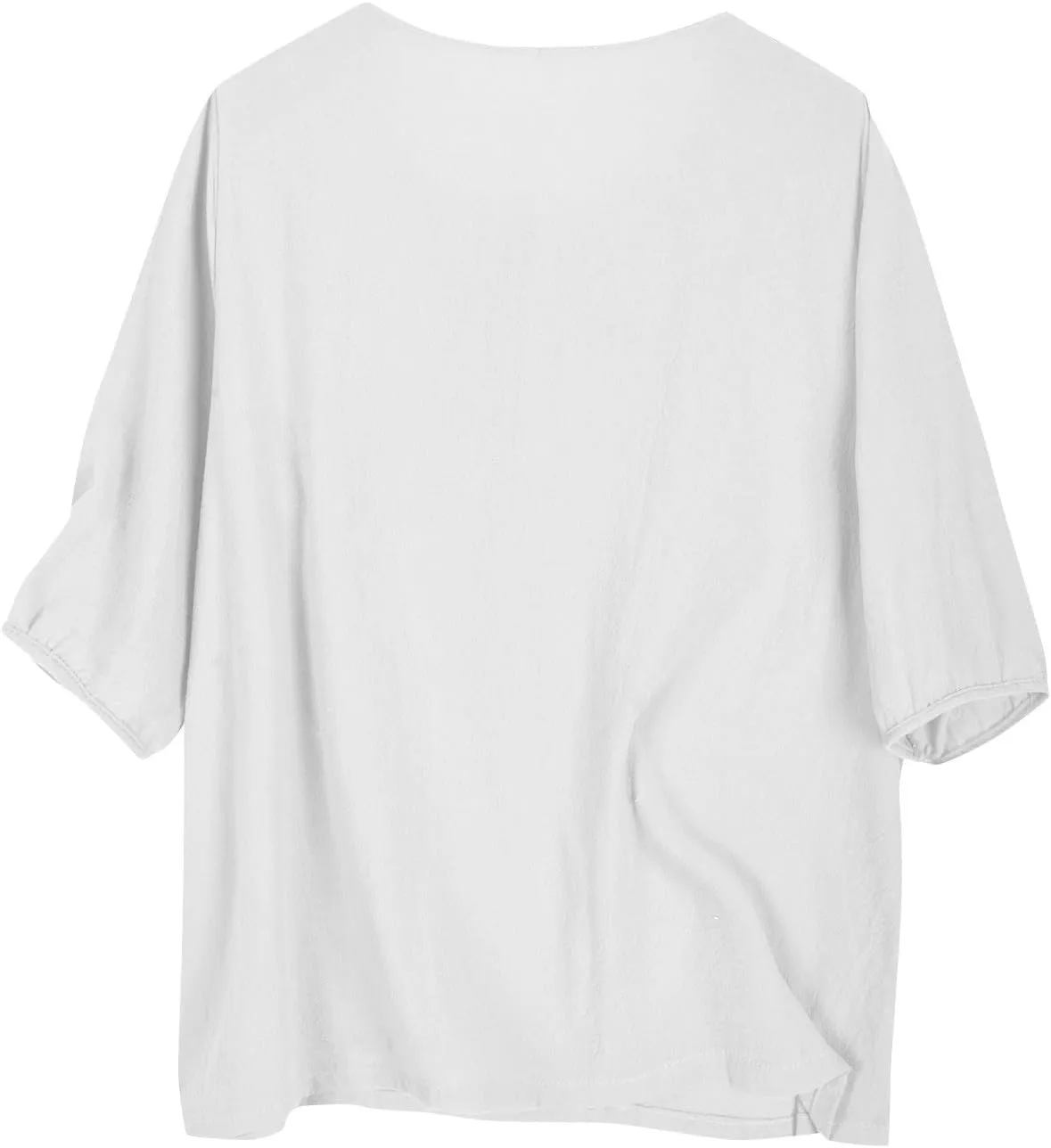 Lmdudan Cotton Linen Embroidered Tops for Women Peasant Shirt Boho Ethnic Style Mexican Blouse 3/4 Sleeve Button Tunic Tshirt