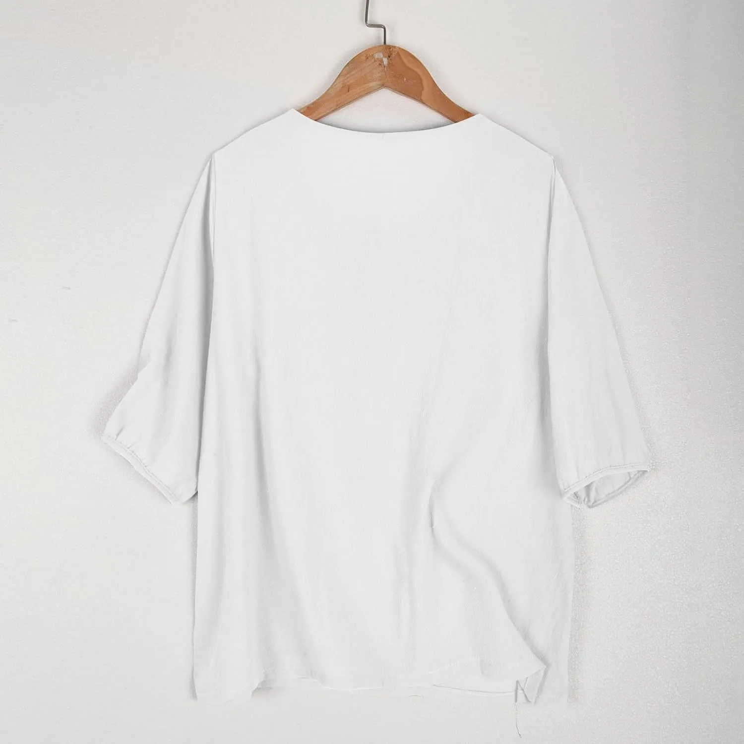 Lmdudan Cotton Linen Embroidered Tops for Women Peasant Shirt Boho Ethnic Style Mexican Blouse 3/4 Sleeve Button Tunic Tshirt