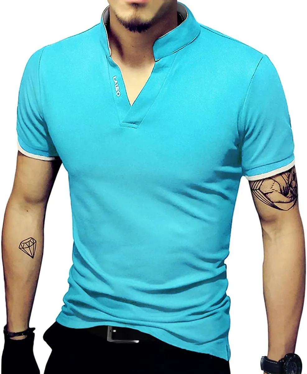 LOGEEYAR Mens Fashion Polo Henley Shirts Short/Long Sleeve Casual T-Shirts Slim Fit Cotton Polo Shirts for Men