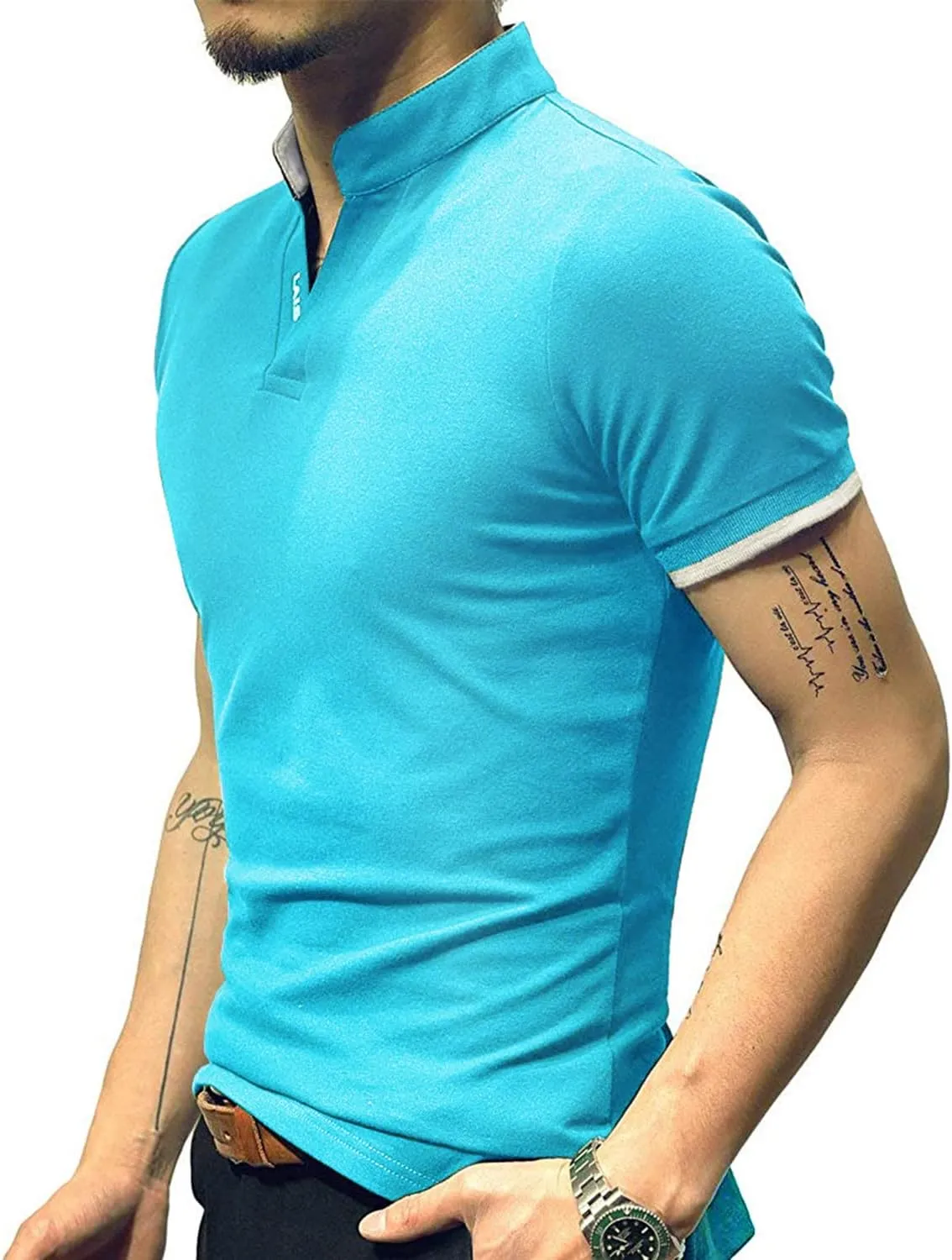 LOGEEYAR Mens Fashion Polo Henley Shirts Short/Long Sleeve Casual T-Shirts Slim Fit Cotton Polo Shirts for Men