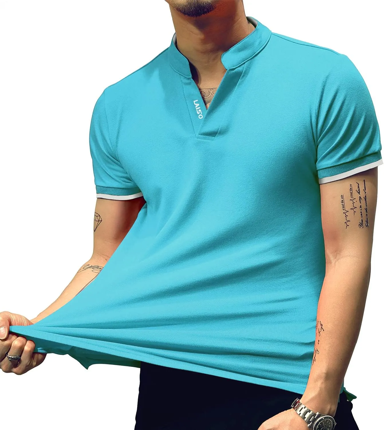 LOGEEYAR Mens Fashion Polo Henley Shirts Short/Long Sleeve Casual T-Shirts Slim Fit Cotton Polo Shirts for Men