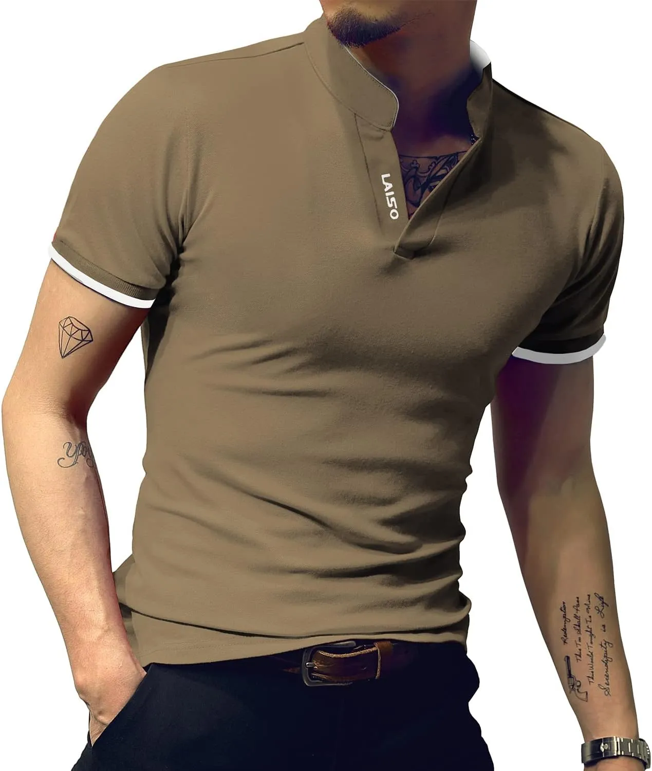 LOGEEYAR Mens Fashion Polo Henley Shirts Short/Long Sleeve Casual T-Shirts Slim Fit Cotton Polo Shirts for Men