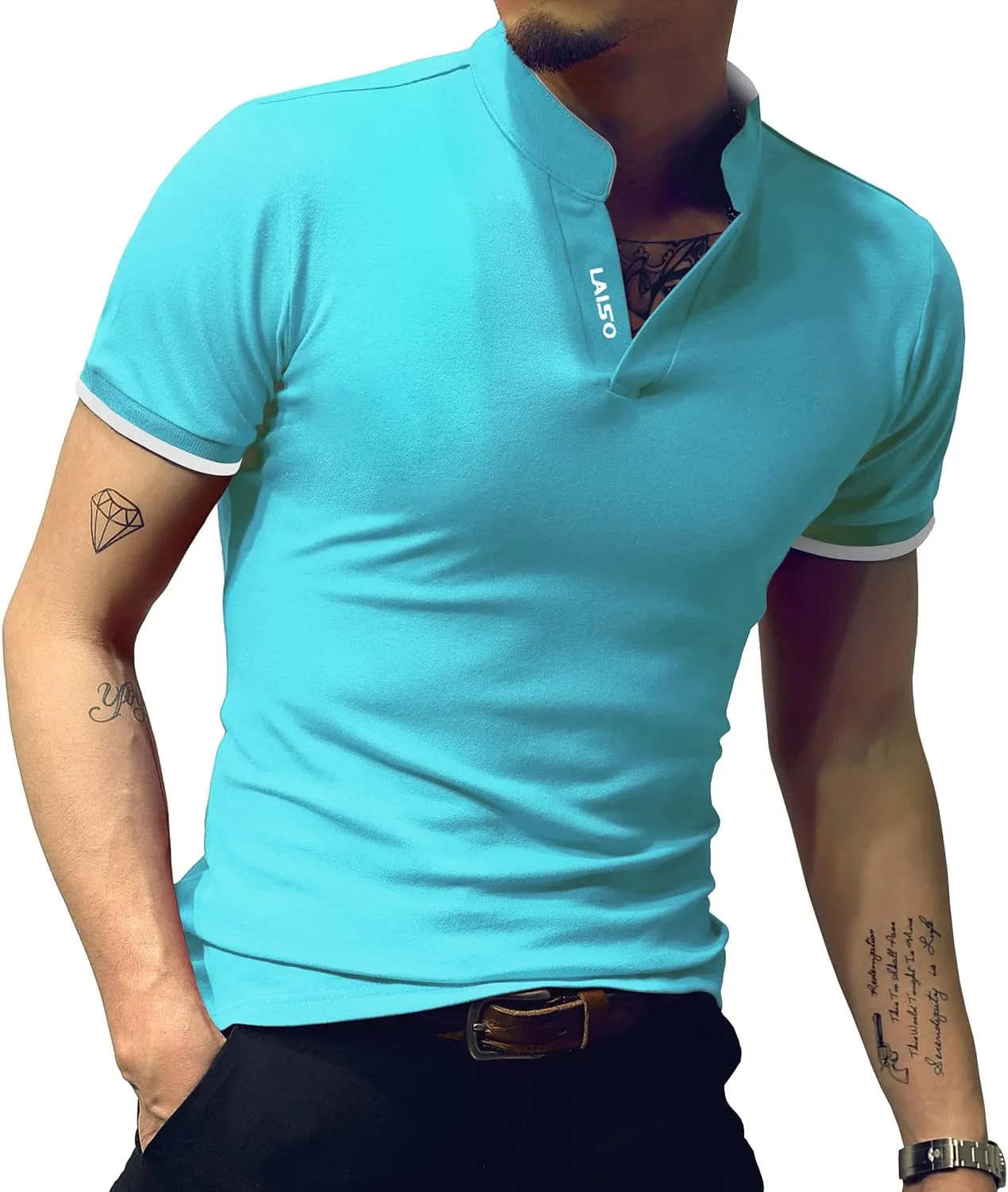 LOGEEYAR Mens Fashion Polo Henley Shirts Short/Long Sleeve Casual T-Shirts Slim Fit Cotton Polo Shirts for Men