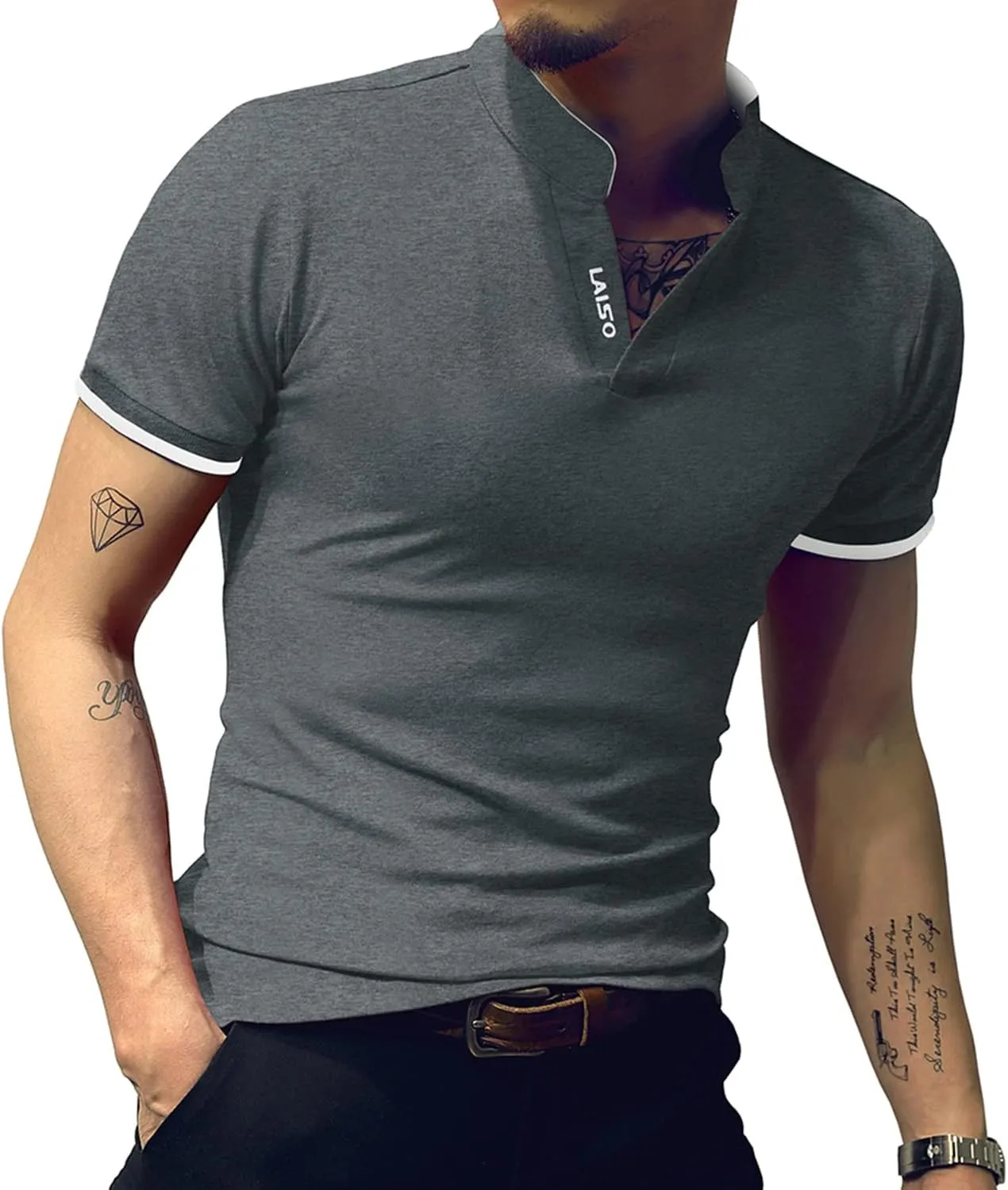 LOGEEYAR Mens Fashion Polo Henley Shirts Short/Long Sleeve Casual T-Shirts Slim Fit Cotton Polo Shirts for Men