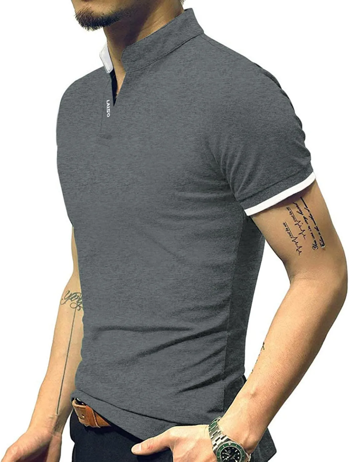 LOGEEYAR Mens Fashion Polo Henley Shirts Short/Long Sleeve Casual T-Shirts Slim Fit Cotton Polo Shirts for Men