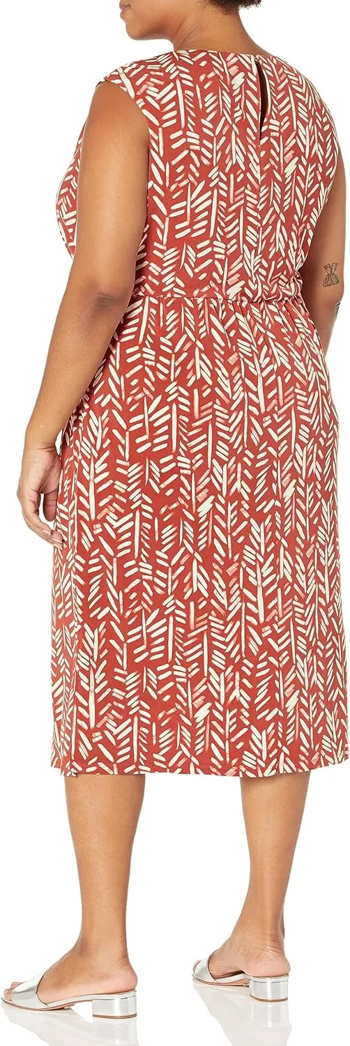 London Times Women's Belted Waist Crew Neck Midi Dress Polished Slimming Career Chic