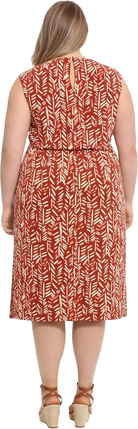 London Times Women's Belted Waist Crew Neck Midi Dress Polished Slimming Career Chic