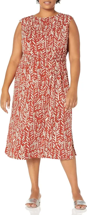 London Times Women's Belted Waist Crew Neck Midi Dress Polished Slimming Career Chic