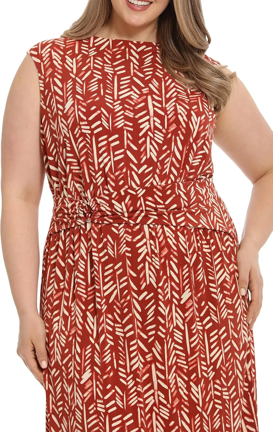 London Times Women's Belted Waist Crew Neck Midi Dress Polished Slimming Career Chic