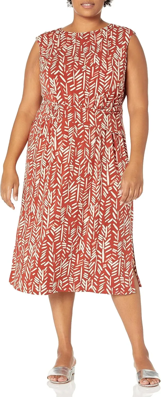 London Times Women's Belted Waist Crew Neck Midi Dress Polished Slimming Career Chic