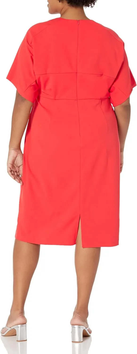 London Times Women's Chic V-Neck Dolman Sleeve Midi Sheath Polished Event Guest of Versatile