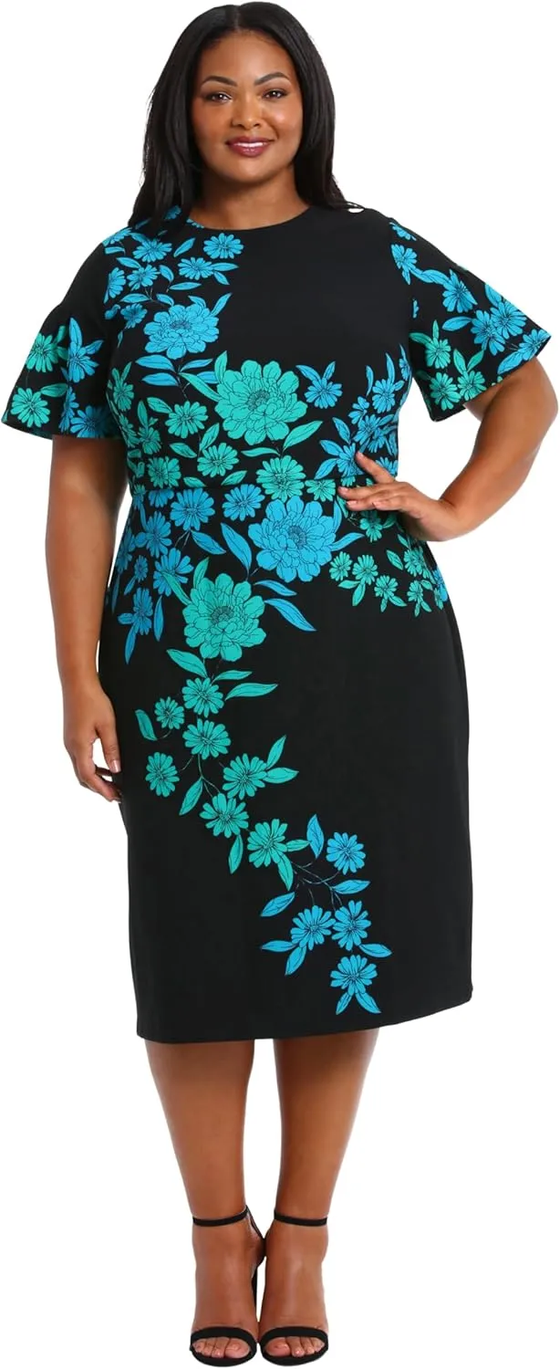 London Times Women's Dresses Jewel Neck Flutter Sleeve Emotional Flattering Polished Chic Midi Length Sheath Dress