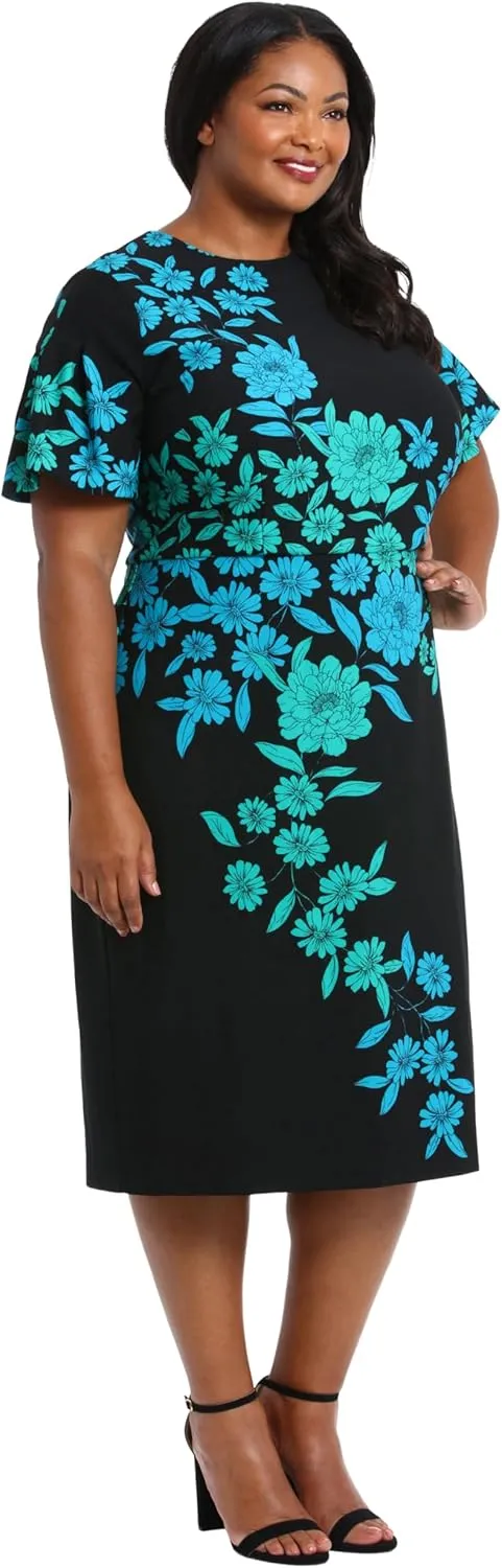 London Times Women's Dresses Jewel Neck Flutter Sleeve Emotional Flattering Polished Chic Midi Length Sheath Dress