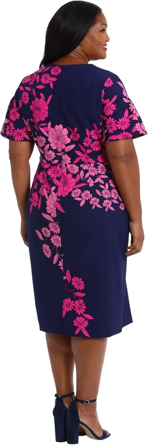 London Times Women's Dresses Jewel Neck Flutter Sleeve Emotional Flattering Polished Chic Midi Length Sheath Dress