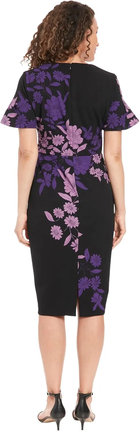 London Times Women's Dresses Jewel Neck Flutter Sleeve Emotional Flattering Polished Chic Midi Length Sheath Dress