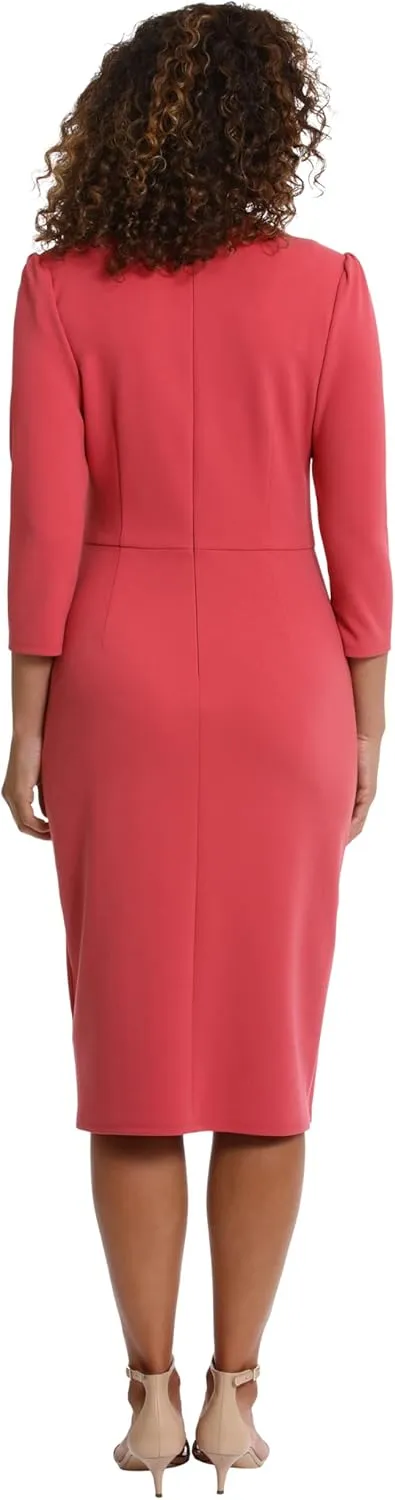 London Times Women's Sweetheart Neck Side Gather Midi Polished Chic Versatile Career Event Dress with Sleeves