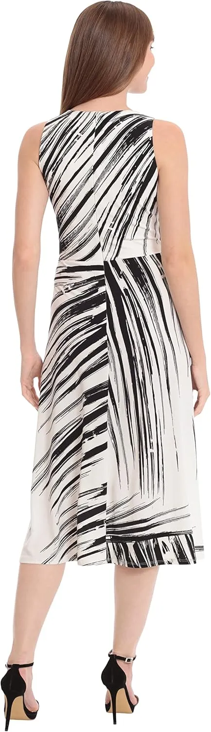 London Times Women's V-Neck Faux Wrap Midi Office Career Polished Event