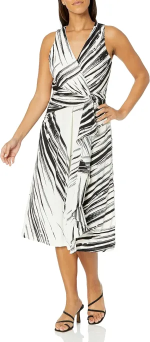 London Times Women's V-Neck Faux Wrap Midi Office Career Polished Event