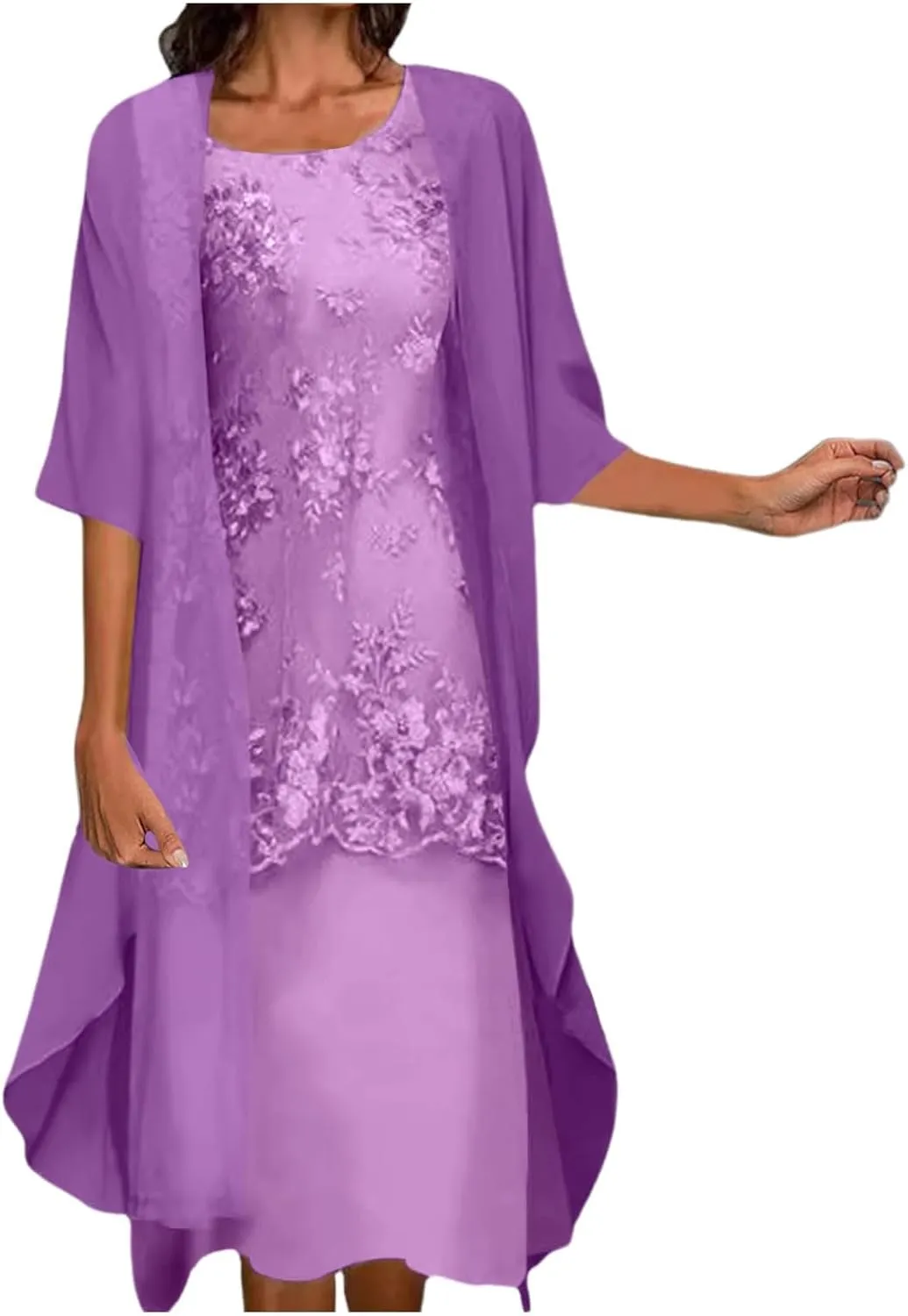 Long Dress for Womens Summer Two-Piece Outfits Half Sleeve Chiffon Cardigan Floral Print Wedding Guest Midi Dresses