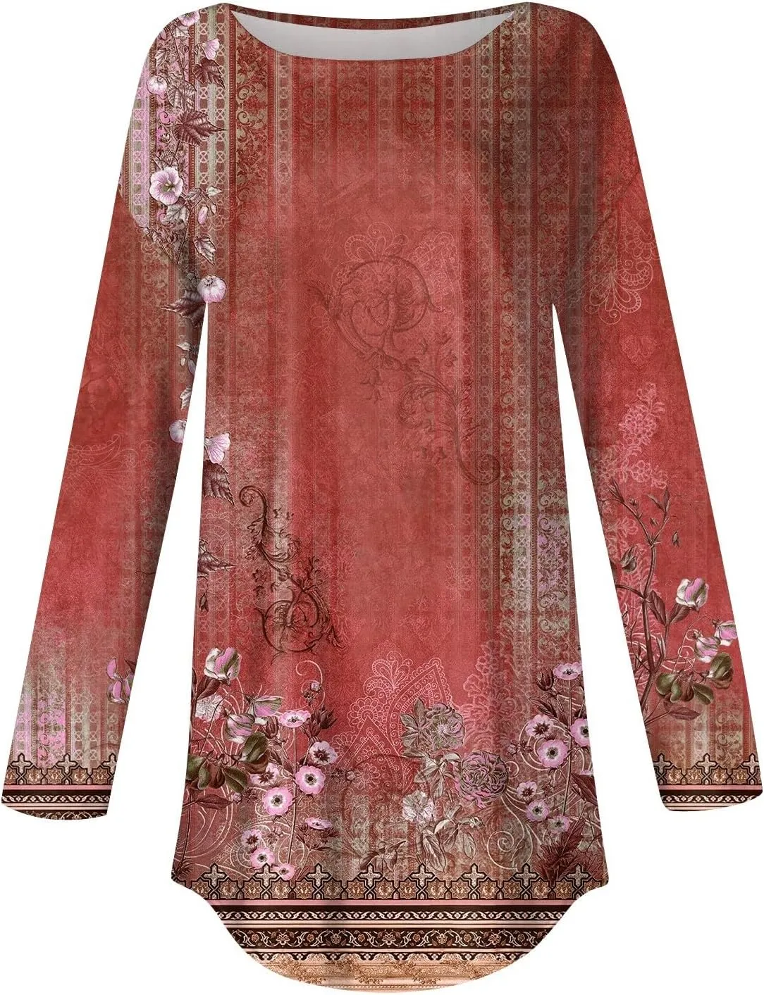 Long Sleeve Shirts for Women Crewneck Basic Tunics Tops Casual Comfy Printed Blouse Fashion Spring 2025