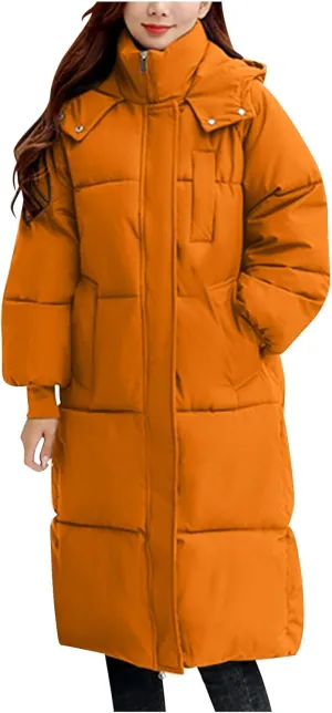 Long Winter Coats for Women 2025 Trendy Hooded Padded Trench Coat Puffer Down Jackets Overcoat with Pockets