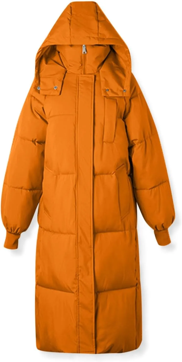 Long Winter Coats for Women 2025 Trendy Hooded Padded Trench Coat Puffer Down Jackets Overcoat with Pockets