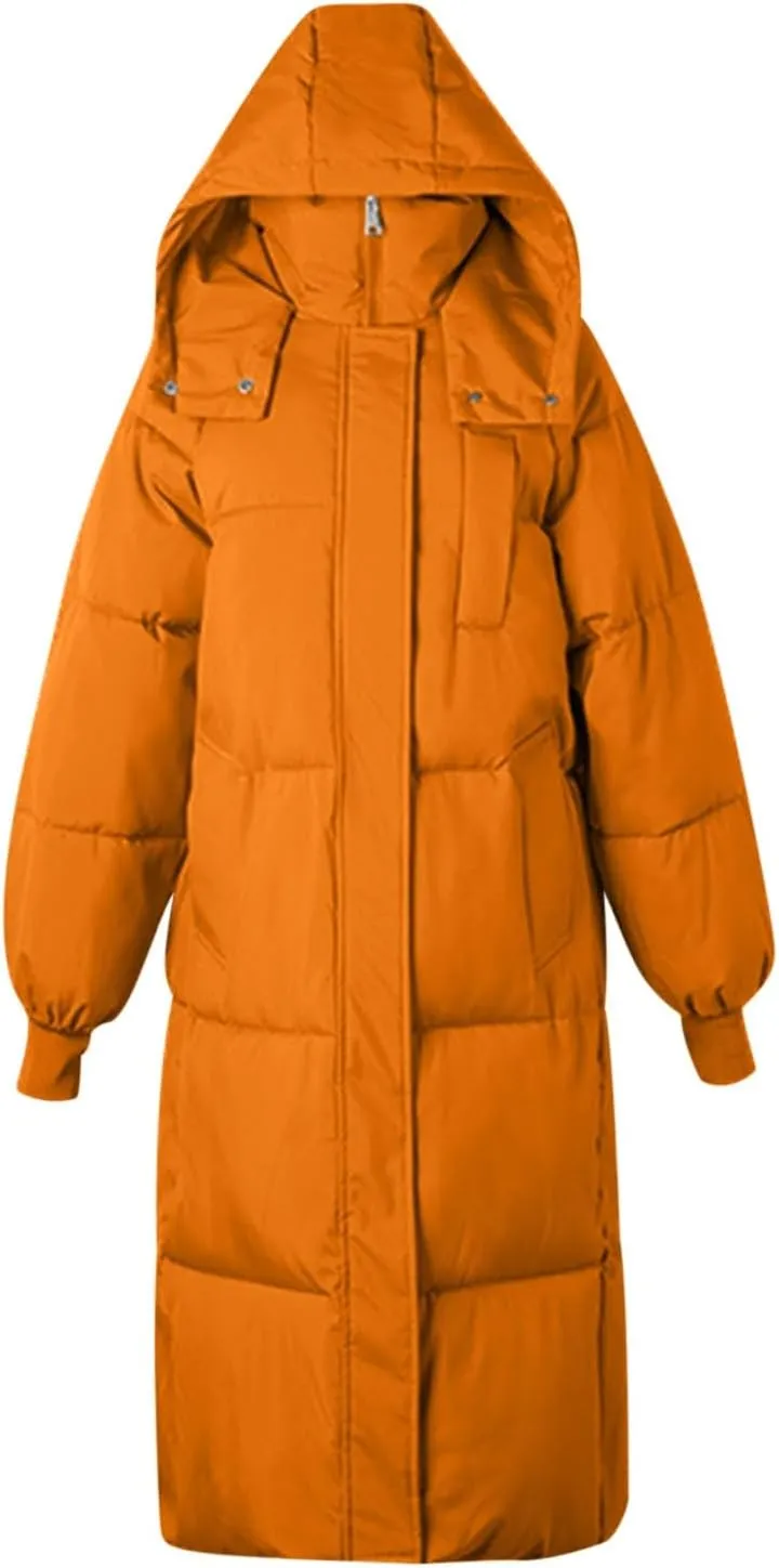 Long Winter Coats for Women 2025 Trendy Hooded Padded Trench Coat Puffer Down Jackets Overcoat with Pockets