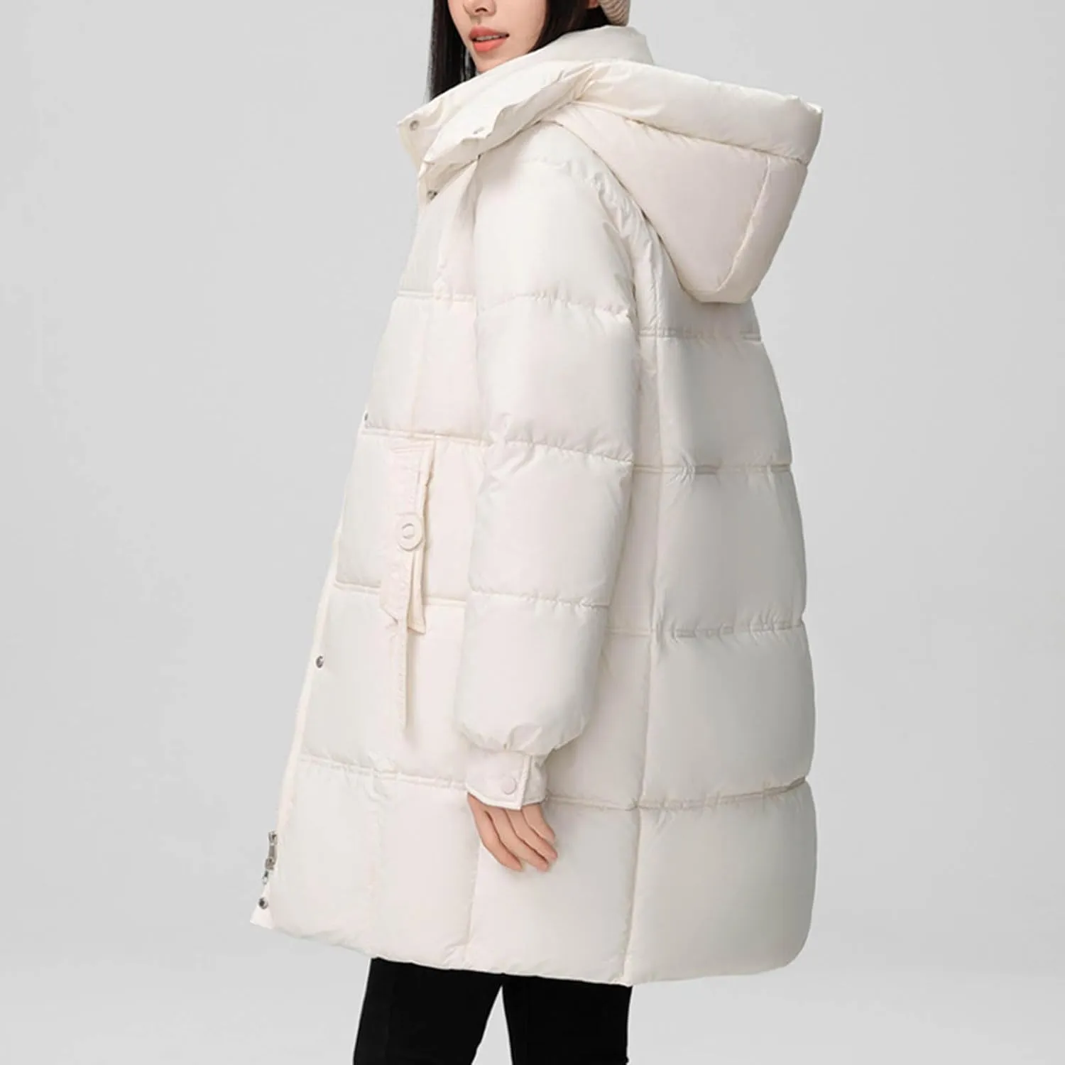 Long Winter Thicken Down Coats for Women Fashion Casual Quilted Padded Jackets Hooded Military Parka Trench Coats